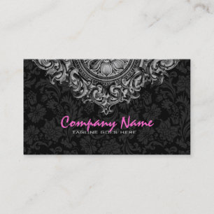 Elegant Black & White Vintage Floral Ornament 2 Business Card