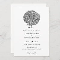Elegant Black White Vintage Peacock Invitation