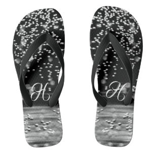 Elegant Black White Water Bubbles Flip Flops