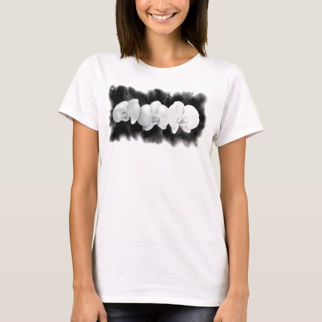 Elegant black white watercolor orchids T-Shirt (Front)