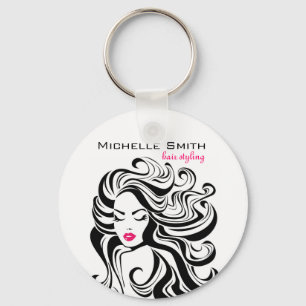 Elegant Black White Wavy Hairstyle Hair Extensions Key Ring