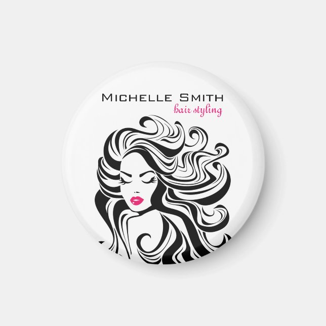 Elegant Black White Wavy Hairstyle Hair Extensions Magnet (Front)