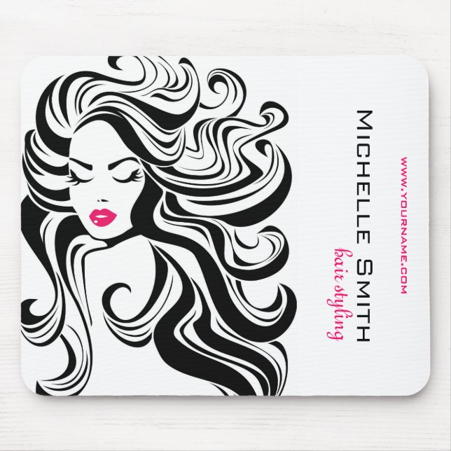 Elegant Black White Wavy Hairstyle Hair Extensions Mouse Mat (Front)
