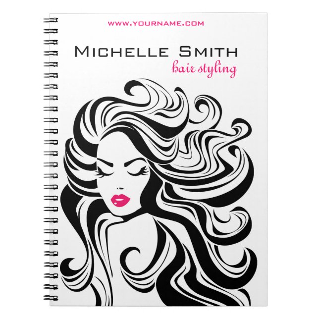 Elegant Black White Wavy Hairstyle Hair Extensions Notebook (Front)