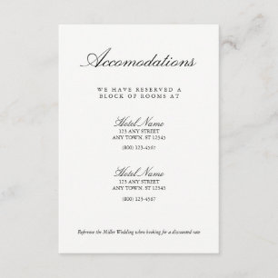 Elegant Black White Wedding Accomodations Card
