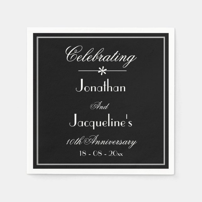 Elegant Black & White Wedding Anniversary Paper  Napkin (Front)