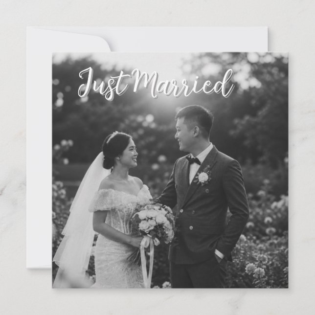 Elegant Black & White Wedding Announcement (Front)