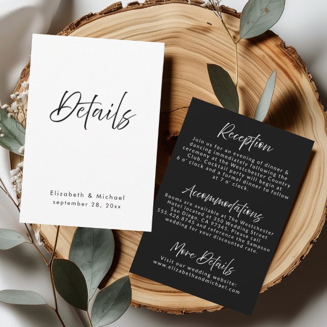Elegant Black & White Wedding Details Card (Creator Uploaded)