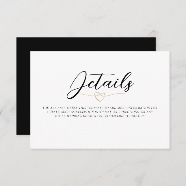 Elegant Black White Wedding Details Card (Front/Back)