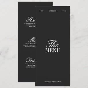 Elegant Black & White Wedding Dinner Menu Card
