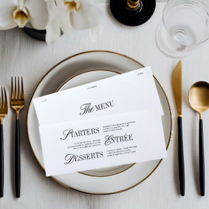 Elegant Black & White Wedding Dinner Menu Card