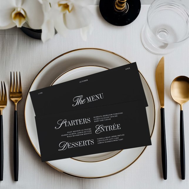 Elegant Black & White Wedding Dinner Menu Card (Elegant Black & White Wedding Dinner Menu Card)