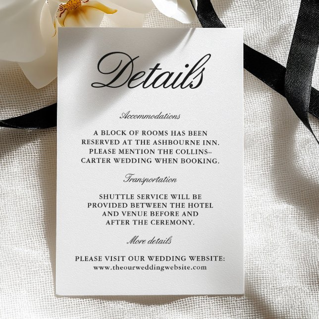 Elegant Black & White Wedding Enclosure Card (Elegant Black & White Wedding Enclosure Card)