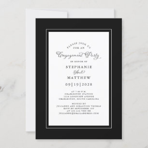 Elegant Black & White Wedding Engagement Party Invitation