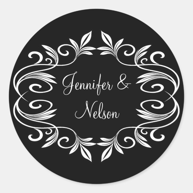Elegant Black & White Wedding Envelope Seal (Front)