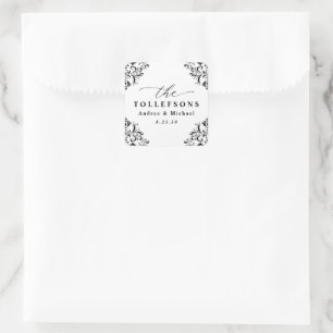 Elegant Black & White Wedding Favour Square Sticke Square Sticker