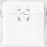 Elegant Black & White Wedding Favour Square Sticke Sticker<br><div class="desc">These elegant black and white wedding favour stickers are perfect to seal your wedding favour bags or to put on other wedding favours. They feature a vintage black and white corners design with elegant text.</div>