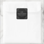 Elegant Black & White Wedding Favour Square Sticker<br><div class="desc">These elegant black and white wedding favour stickers are perfect to seal your wedding favour bags or to put on other wedding favours. They feature a vintage black and white corners design with elegant text.</div>