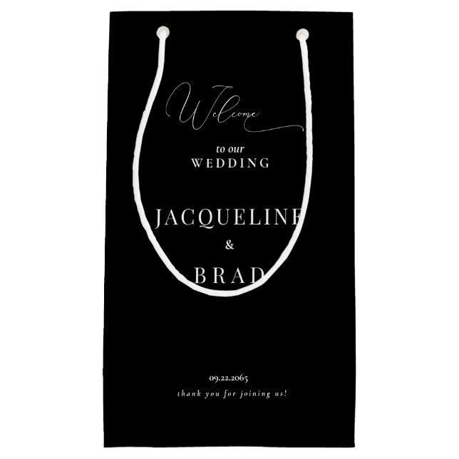 Elegant Black & White Wedding Favour Thank You Small Gift Bag (Front)