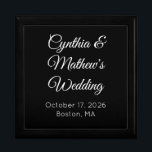 Elegant Black & White Wedding Gift Box<br><div class="desc">Use this beautiful black and white box to present a gift at a wedding. Or, if you are getting married, use it as a jewellery or keepsake box. You can put your wedding info on it to commemorate your wedding day, or any event. It's a stunning, classy box. Customisable. By...</div>