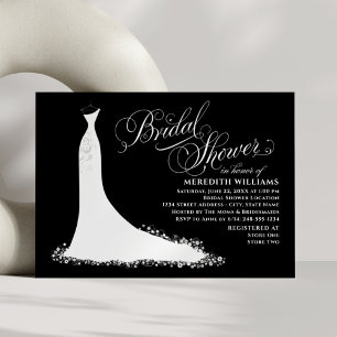 Elegant Black White Wedding Gown Bridal Shower Invitation