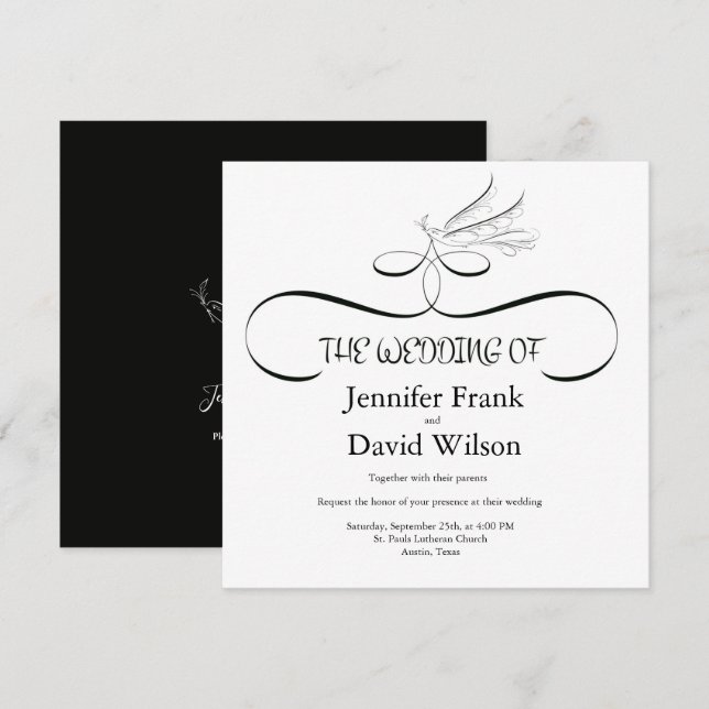 Elegant Black & White Wedding Invitation (Front/Back)