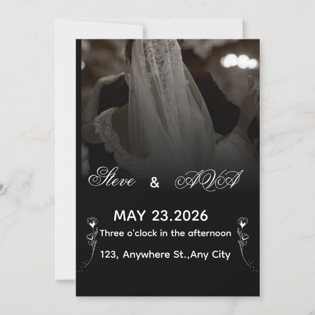 Elegant Black & White Wedding Invitation (Front)