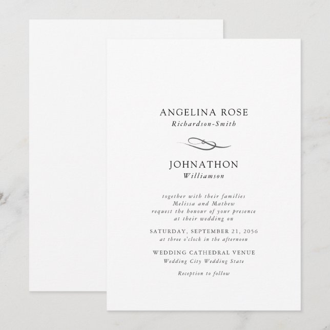 Elegant Black & White Wedding Invitation (Front/Back)