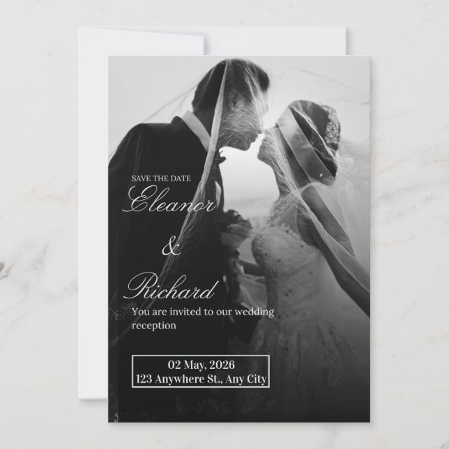 Elegant Black & White Wedding Invitation  (Front)