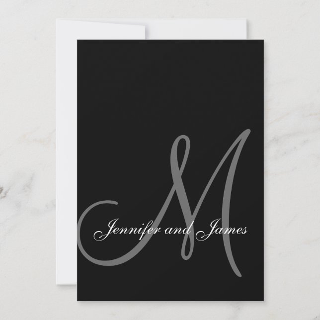 Elegant Black White Wedding Invitation Initial (Front)