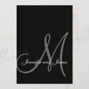 Elegant Black White Wedding Invitation Initial