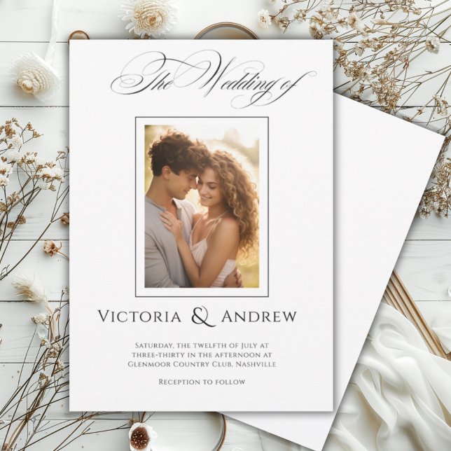Elegant Black & White Wedding Invitation & Photo (Creator Uploaded)