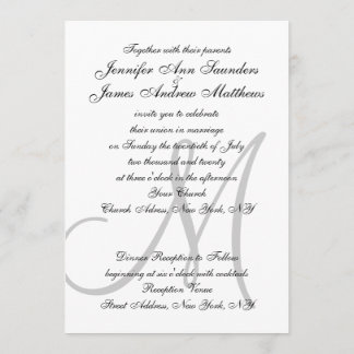 Elegant Black White Wedding Invitations Initial