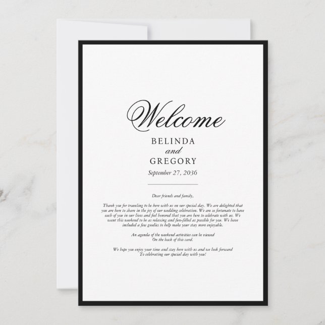 Elegant Black White Wedding Itinerary Program (Front)