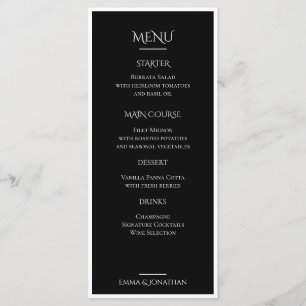 Elegant Black & White Wedding Menu Card