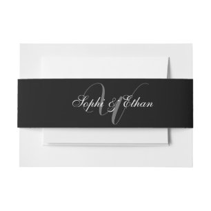 Elegant Black White Wedding Monogram Invitation Belly Band