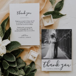 Elegant Black White Wedding Photo Thank You Card