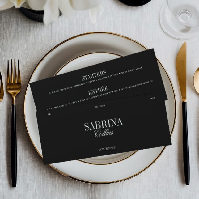 Elegant Black & White Wedding Place Card & Menu (Elegant Black & White Wedding Place Card & Menu)