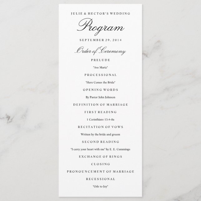Elegant Black & White Wedding Program Template (Front)