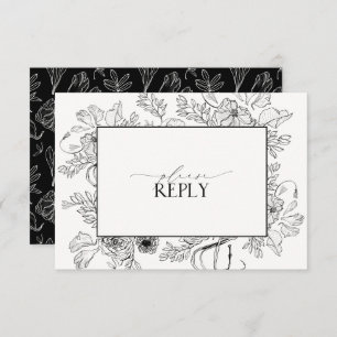 Elegant Black White Wedding QR Code  RSVP Card