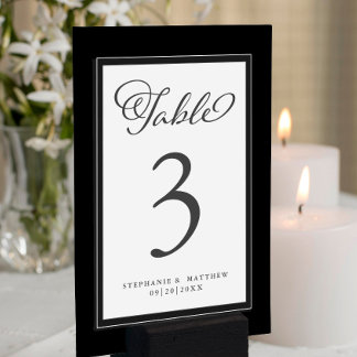 Elegant  Black & White Wedding Reception Table Number