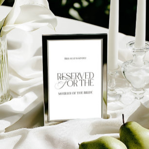 Elegant Black & White Wedding Reserved Seat Sign Card
