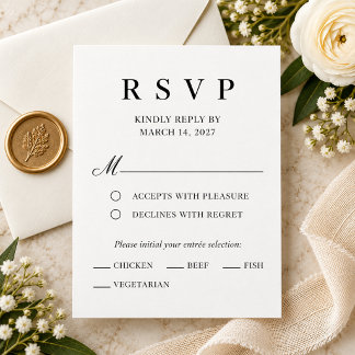 Elegant Black & White Wedding RSVP Card