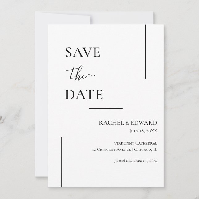 Elegant Black & White Wedding Save The Date (Front)