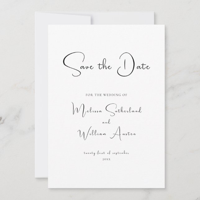 Elegant Black & White Wedding Save The Date (Front)