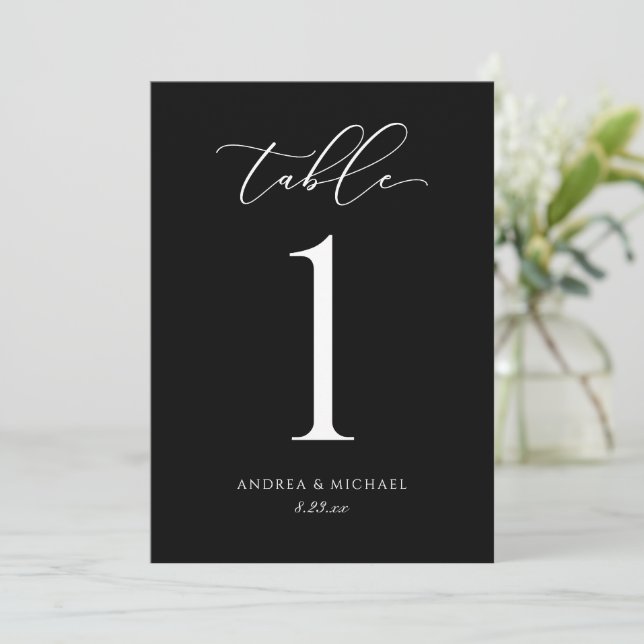 Elegant Black & White Wedding Table Number (Standing Front)