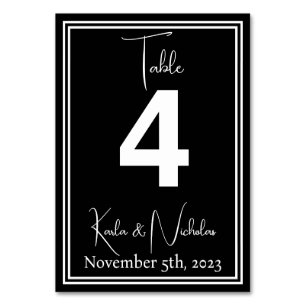 Elegant Black & White Wedding Table Number