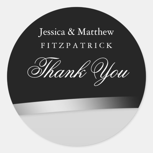 Elegant Black & White Wedding Thank You Sticker (Front)