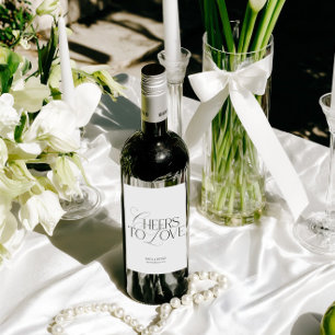 Elegant Black & White Wedding Wine Bottle Label