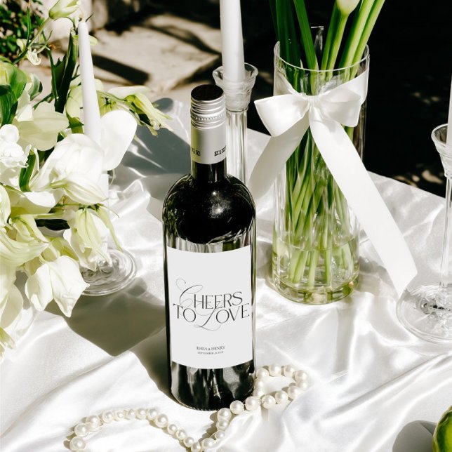 Elegant Black & White Wedding Wine Bottle Label (Modern Classic Black & White Wedding Welcome Sign)